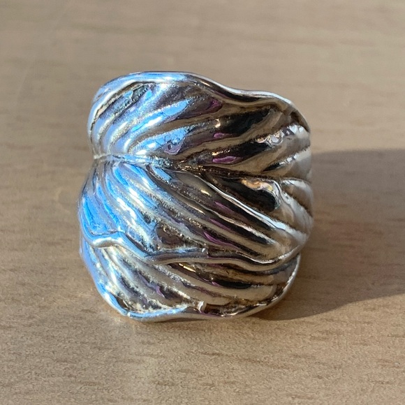 VINTAGE LARGE LEAF DESIGN WIDE BAND RING 925 STERLING SILVER MADE IN ISRAEL